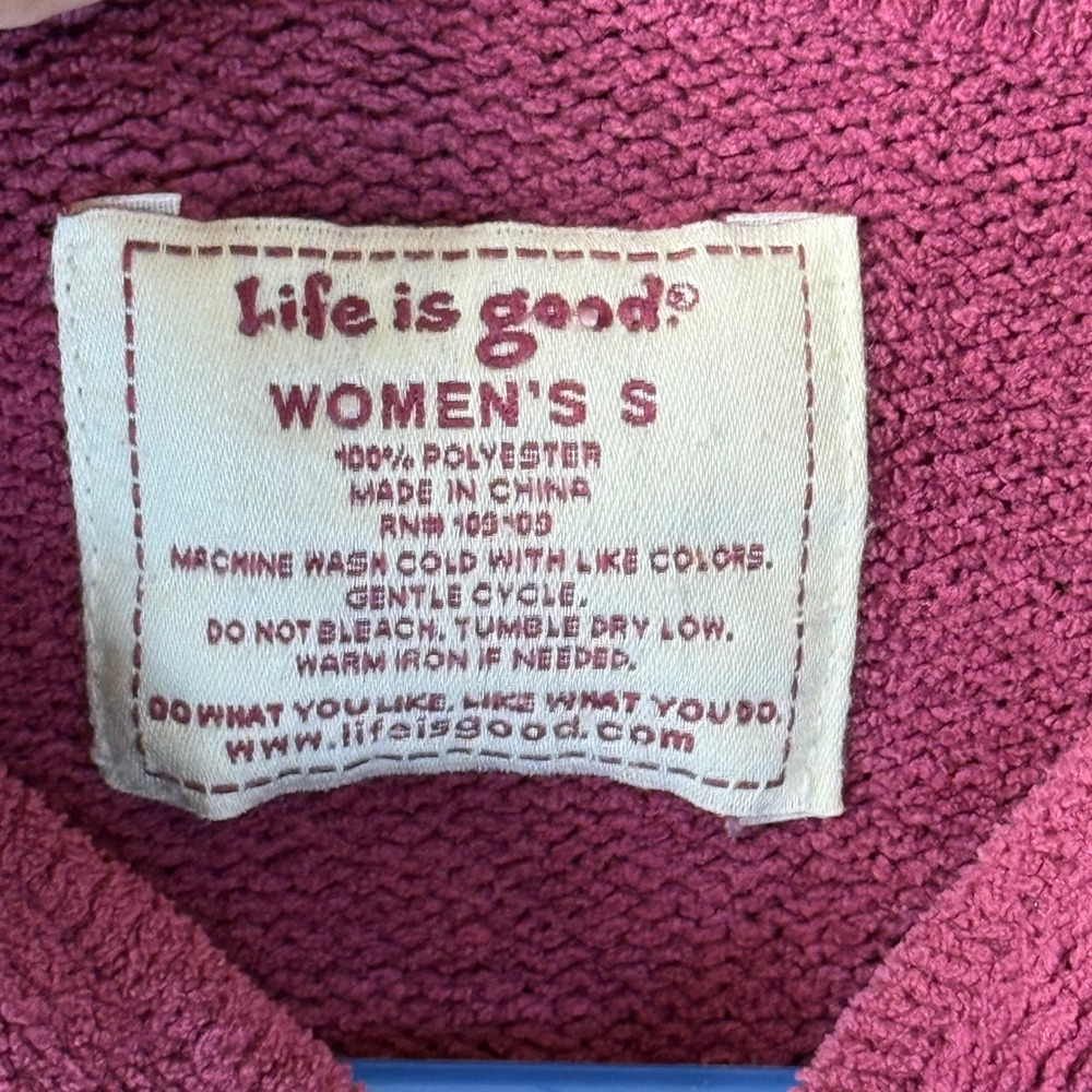 Life is Good Full Zip Hoodie Womens S Berry Pink Fair Textured Knit Sweater Cozy - Picture 5 of 8
